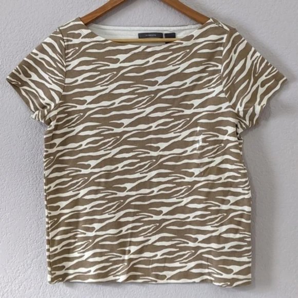 Liz Claiborne Short Sleeve Boatneck Shirt, Tan / Off-white Zebra Print - Picture 1 of 7
